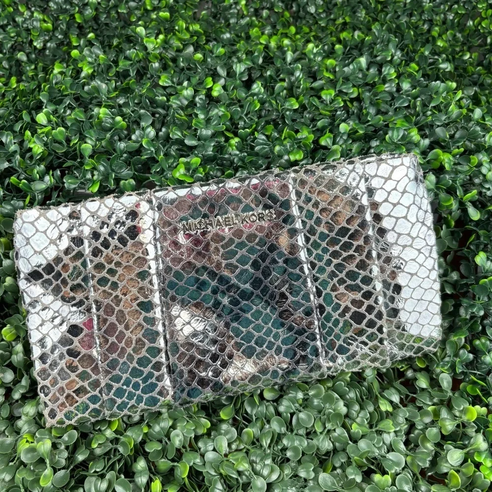 MICHAEL KORS TILDA Metallic Snakeskin Clutch
